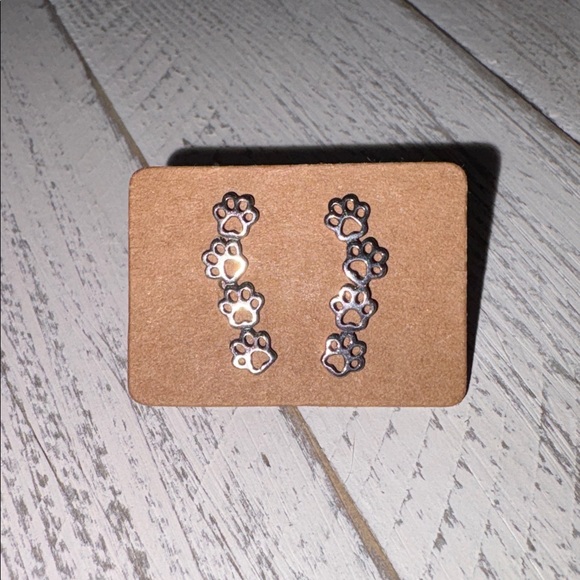 Sterling Silver 925 Paw Print Crawler earrings - Picture 3 of 7